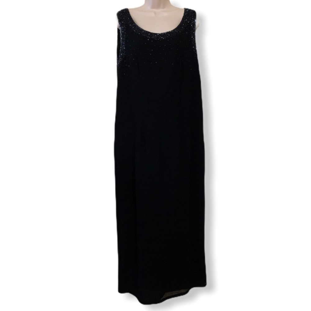 JKARA BLACK LONG FORMAL SLEEVELESS BEADED DRESS